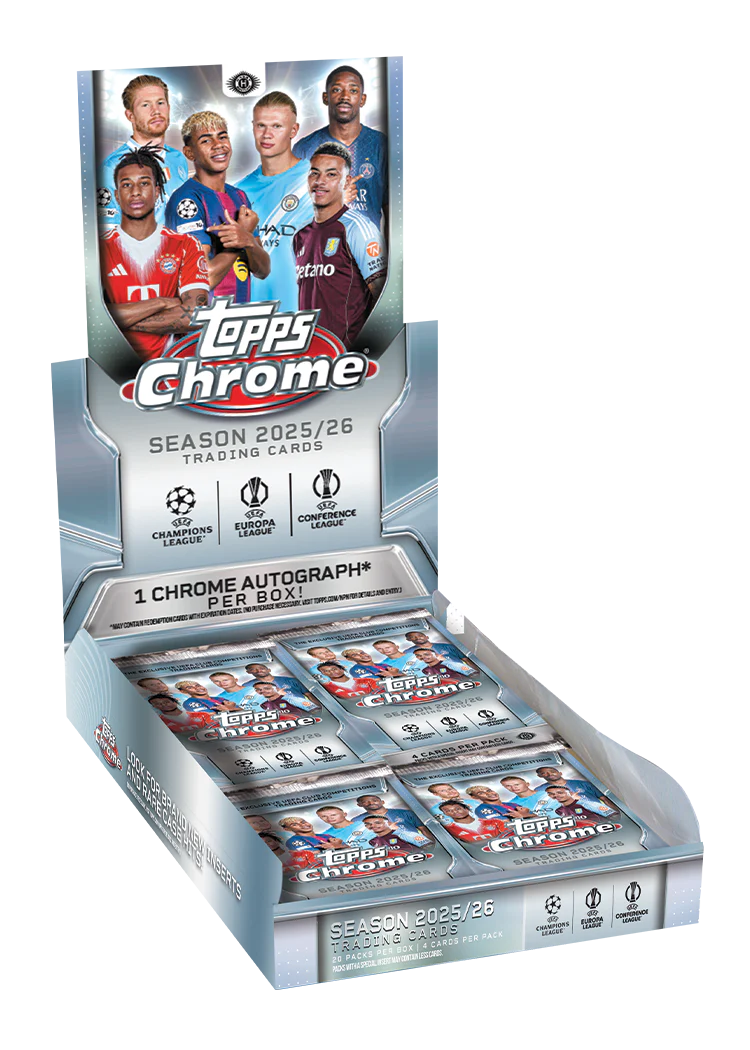 Topps Chrome UEFA Club Competitions 2025/26 Hobby Box - Offizielle Fussball Sammelkarten Box mit 1 Autogramm Garantie