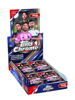 2026 Topps Chrome MLS Hobby Box – geöffnetes Display mit Packs