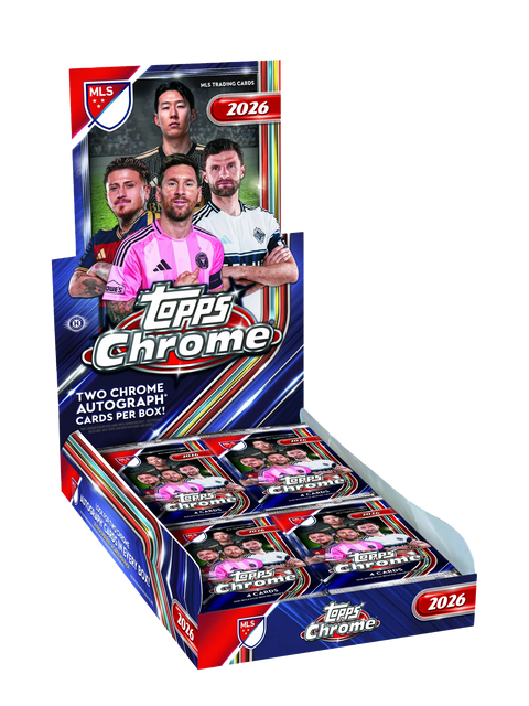 2026 Topps Chrome MLS Hobby Box – geöffnetes Display mit Packs