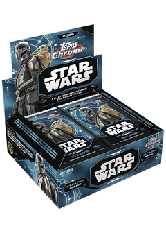 2026 Topps Chrome Star Wars Hobby Box – geöffnetes Display mit Packs