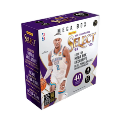 2024/25 Panini Select NBA Basketball Mega Box – weiss-violette Verpackung mit Basketballspieler im Oklahoma-City-Trikot