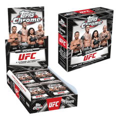2026 Topps Chrome UFC Hobby & Mega Bundle – geöffnetes Hobby-Display und geschlossene Mega Box