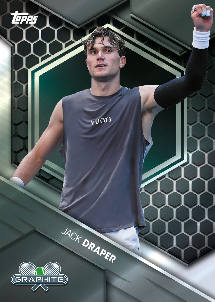 Jack Draper mit erhobenem Arm auf einer Karte aus 2026 Topps Graphite Tennis