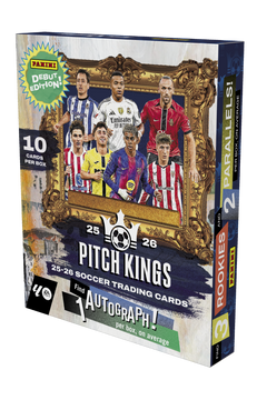 Panini Pitch Kings LaLiga 2025/26 Hobby International Box – Verpackung mit Fussballspielern im goldenen Rahmen