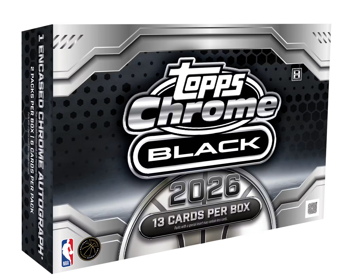 Topps Chrome Black Basketball 2025/26 Hobby Box – schwarz-silberne Verpackung mit Chrome-Black-Logo