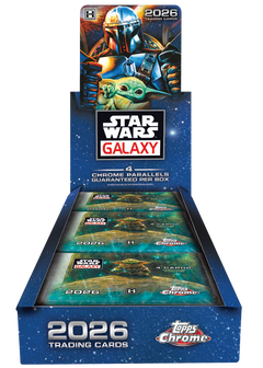 2026 Topps Star Wars Chrome Galaxy Hobby Box – geöffnetes Display mit Booster Packs