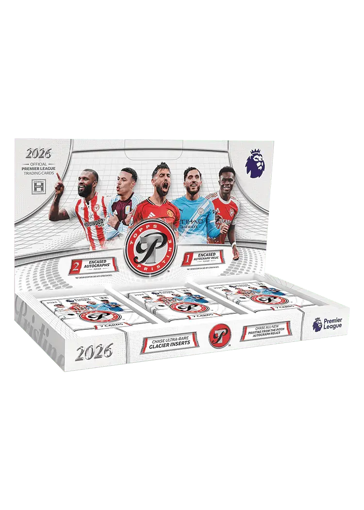 Topps Pristine Premier League 2025/26 Hobby Box – geöffnetes weisses Display mit Packs