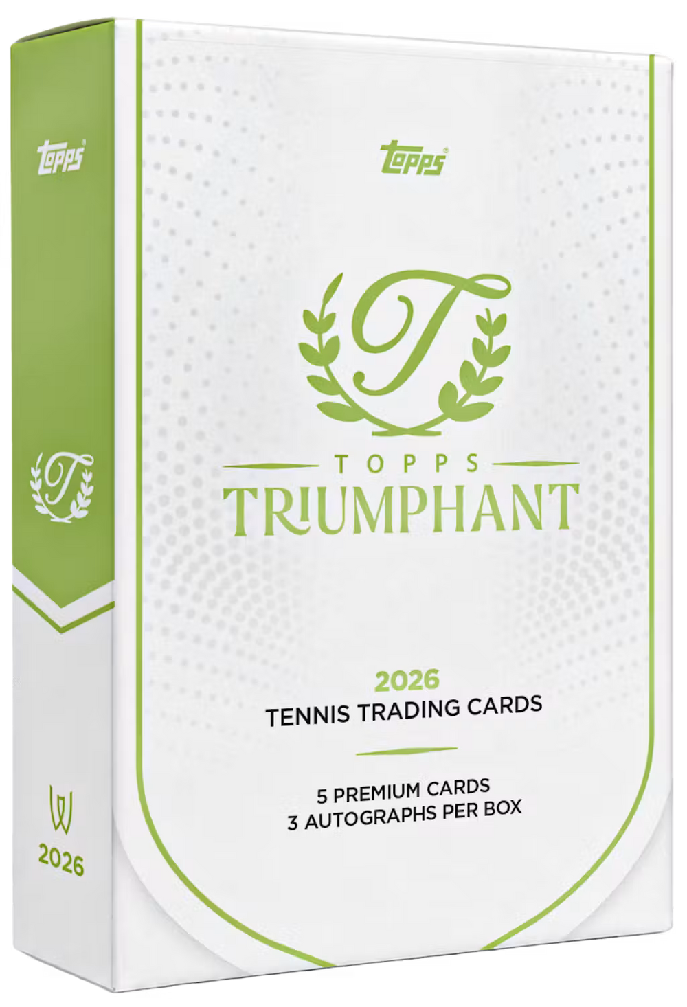 2026 Topps Triumphant Tennis Hobby Box – weiss-grüne Verpackung mit Triumphant-Schriftzug und Lorbeerkranz
