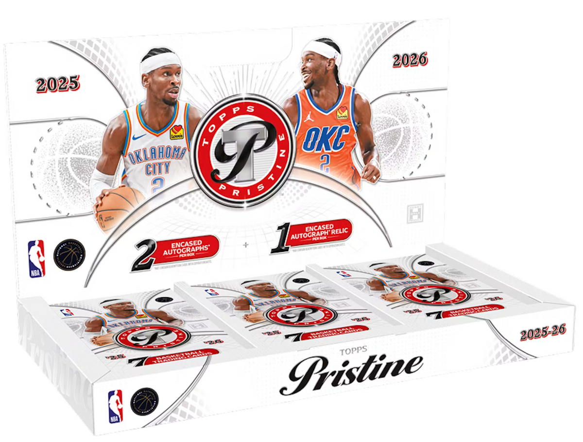 Topps Pristine Basketball 2025/26 Hobby Box – geöffnetes weisses Display mit Basketballspieler
