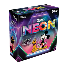 2026 Topps Disney Neon Mega Box – Verpackung mit farbiger Neon-Gestaltung und Disney-Figuren