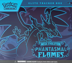Englische Pokémon Phantasmal Flames Elite Trainer Box mit Mega-Glurak X auf der Verpackung