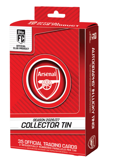Topps Arsenal FC Collector Tin 2026/27 – rote Verpackung mit Vereinswappen