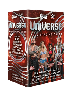 2026 Topps Universe WWE Value Box – rote Verpackung mit WWE-Wrestlern