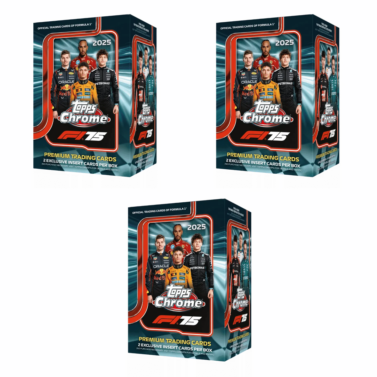 Drei 2025 Topps Chrome Formula 1 Value Boxen