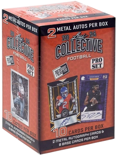 2024 Leaf Collective Football Blaster Box – orange Verpackung mit abgebildeten Autogrammkarten