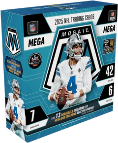 2025 Panini Mosaic NFL Football Mega Box – türkisfarbene Verpackung mit Footballspieler