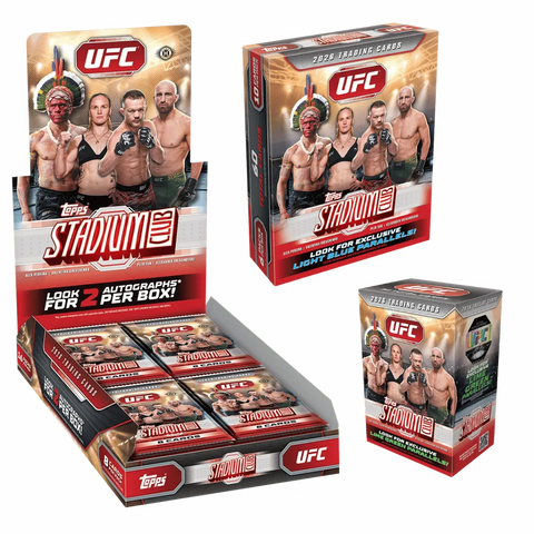 Topps Stadium Club UFC Bundle – geöffnetes Hobby-Display sowie eine Mega Box und eine Value Box