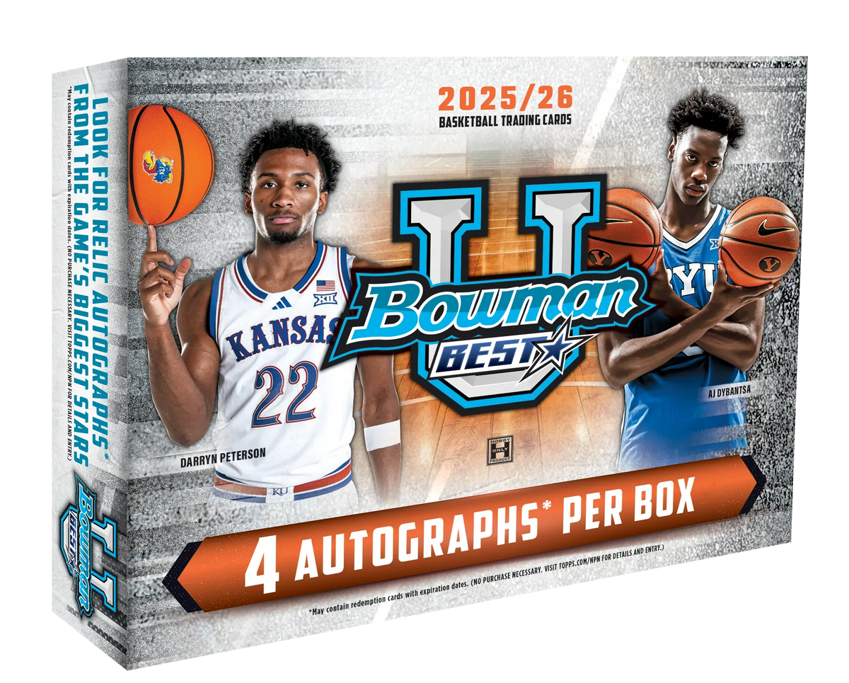 Bowman University Best Basketball 2025/26 Hobby Box – Verpackung mit zwei Basketballspielern
