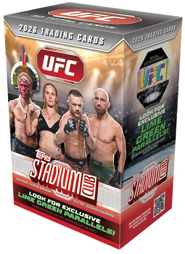 2026 Topps Stadium Club UFC Value Box – Verpackung mit UFC-Kämpfern und Lime-Green-Aufdruck