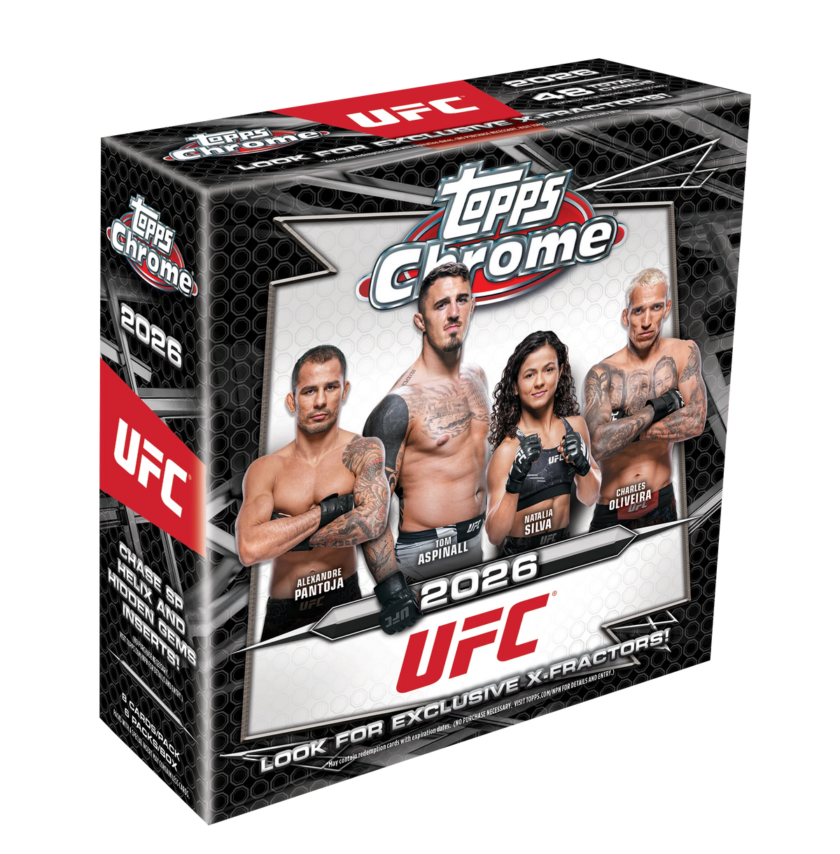 2026 Topps Chrome UFC Mega Box – schwarz-weisse Verpackung mit UFC-Kämpfern