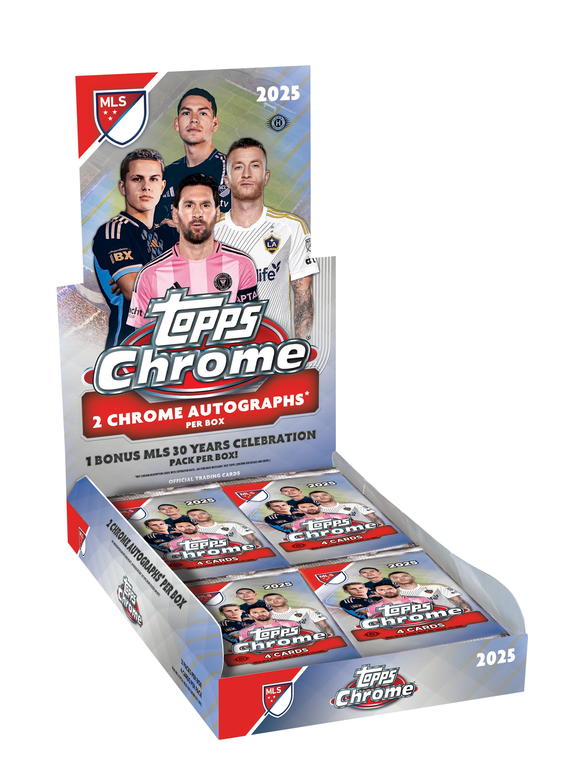 Topps Chrome MLS 2025 Hobby Box - Offizielle Major League Soccer Trading Card Box mit Lionel Messi Motiv